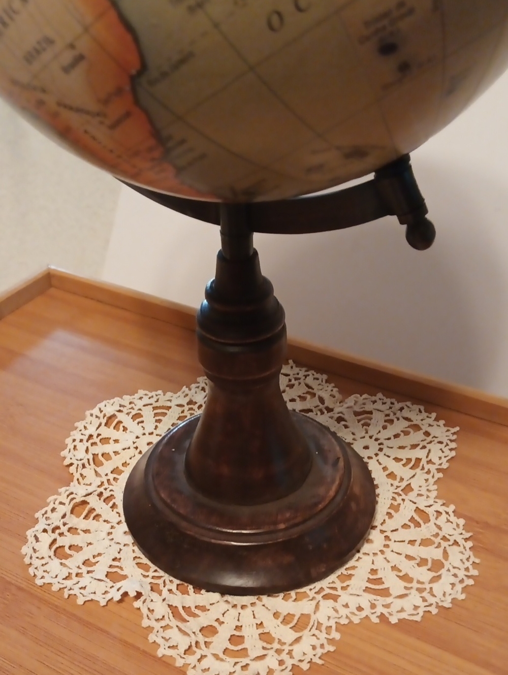 Vintage-Style Decorative Wood Globe in Cream and Brown 15 Inches Tall - Picture 3 of 7